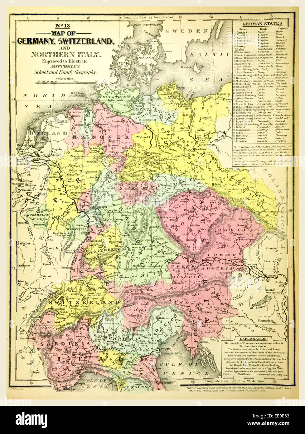 Mappa Della Germania E Della Svizzera Del Xix Secolo Incisione Mitchell S Atlas Foto Stock Alamy
