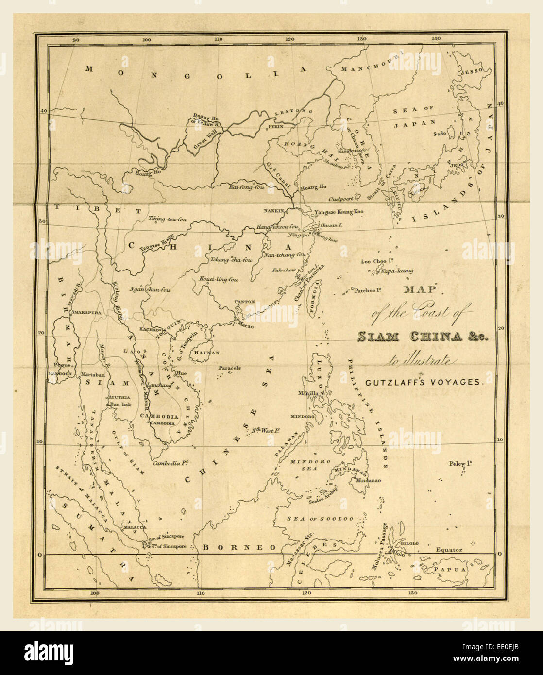 Ufficiale di tre viaggi lungo la costa della Cina, nel 1831, 1832, e 1833, mappa della costa del Siam in Cina Foto Stock