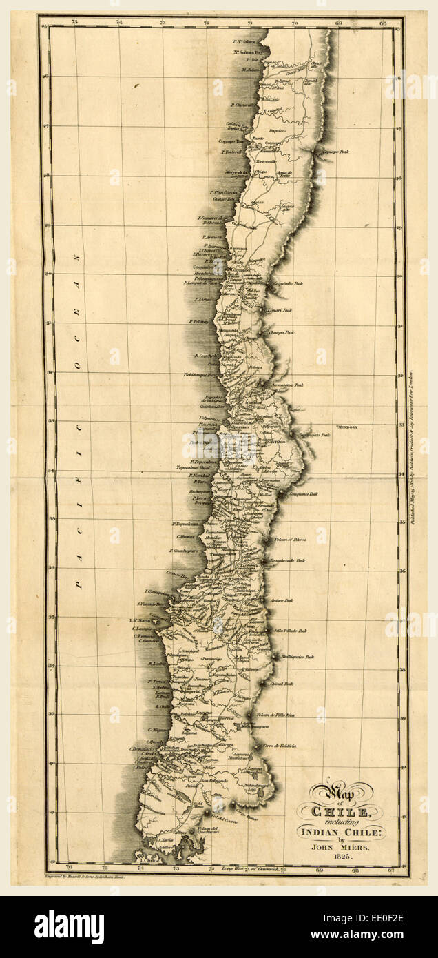 Mappa di Cile 1825, XIX secolo incisione Foto Stock
