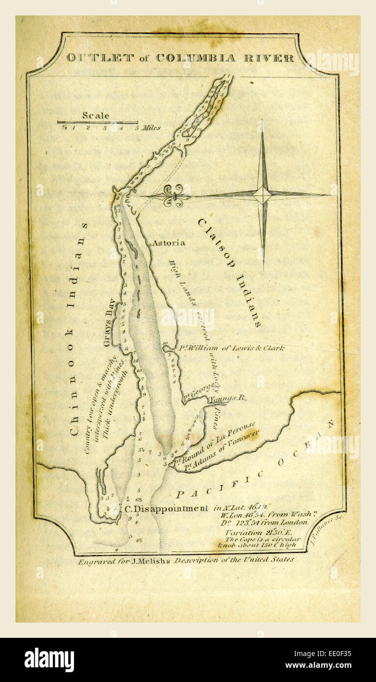 Columbia River mappa, una descrizione geografica degli Stati Uniti con i contigui British e possedimenti spagnoli Foto Stock