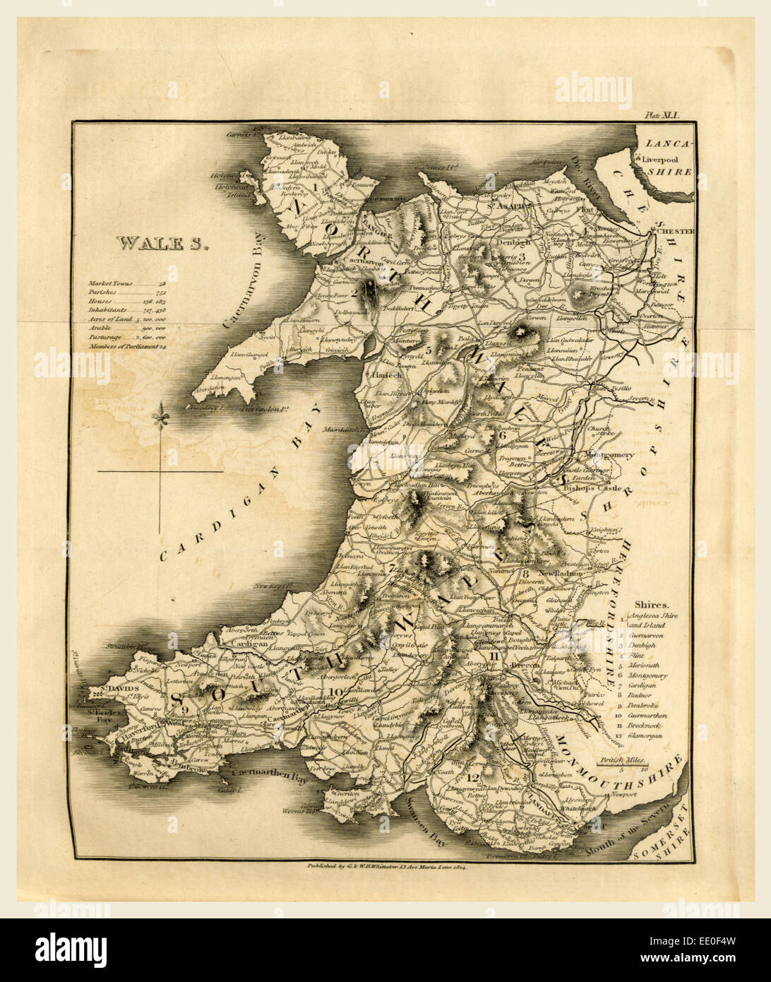 Un Dizionario Topografico del Regno Unito e del Galles mappa, xix secolo incisione, REGNO UNITO Foto Stock