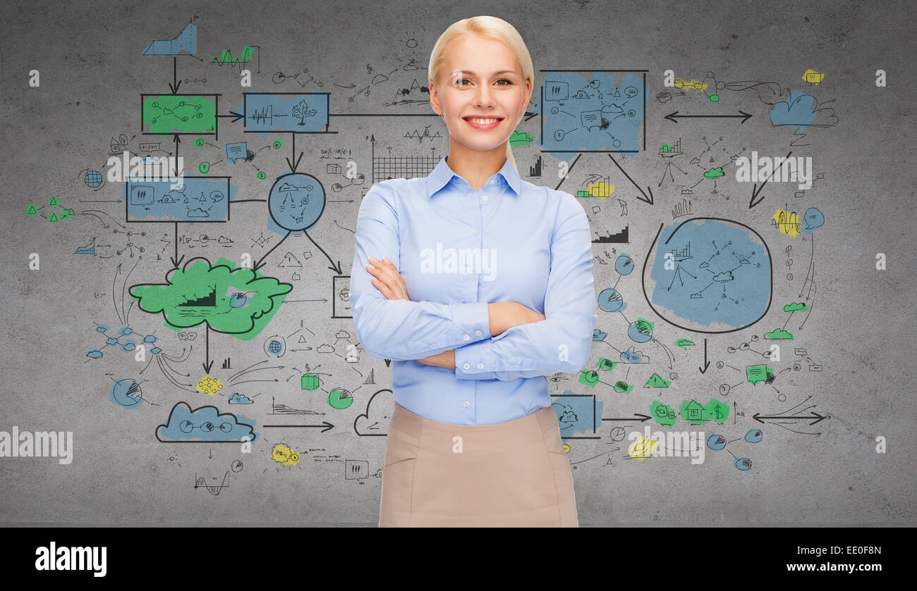Giovane imprenditrice sorridente con bracci incrociati Foto Stock