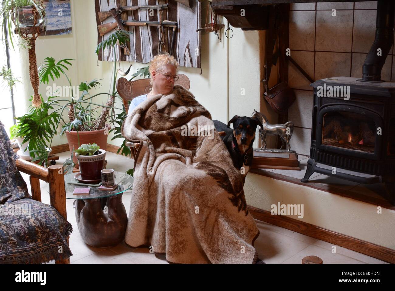 Malati giorno dal fuoco con il mio cane. Foto Stock