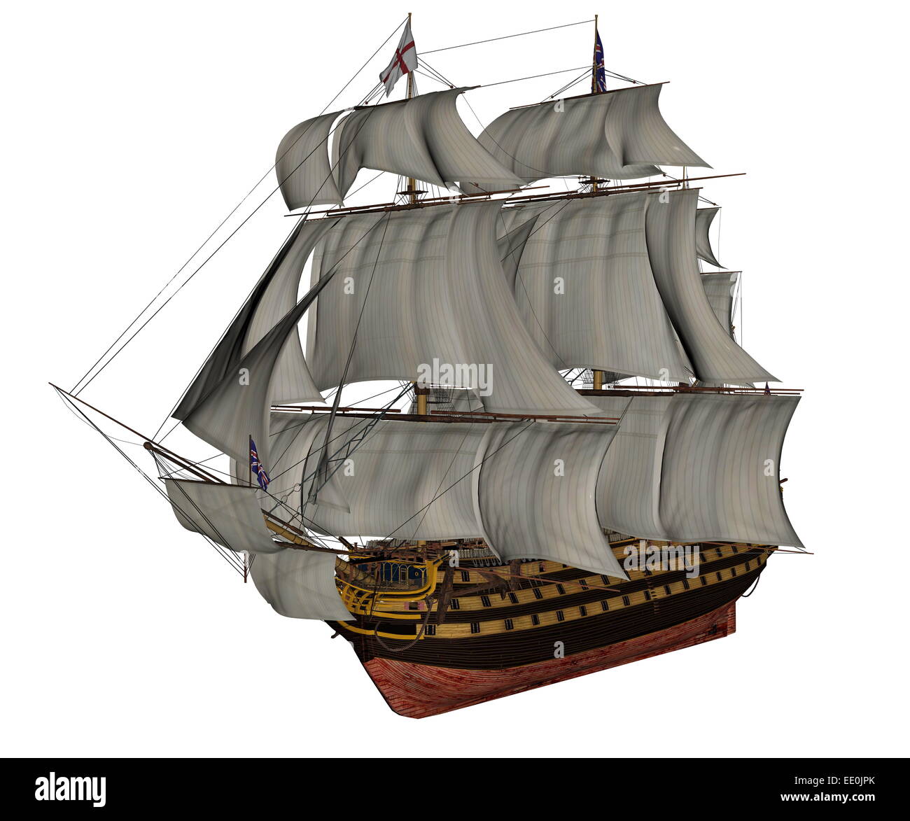 Bella vecchia dettagliata HMS Victory nave isolato in sfondo bianco - 3D render Foto Stock