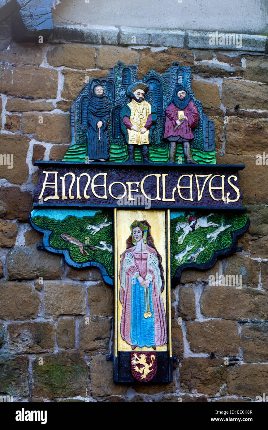 Anne of Cleves pub segno, melton mowbray, leicestershire, England, Regno Unito Foto Stock