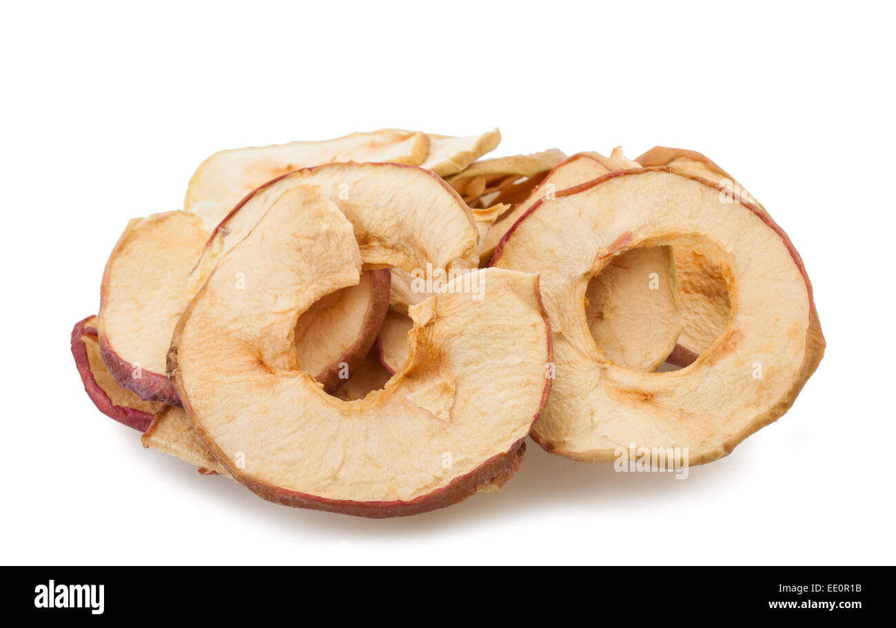 Secche mele isolati su sfondo bianco Foto Stock