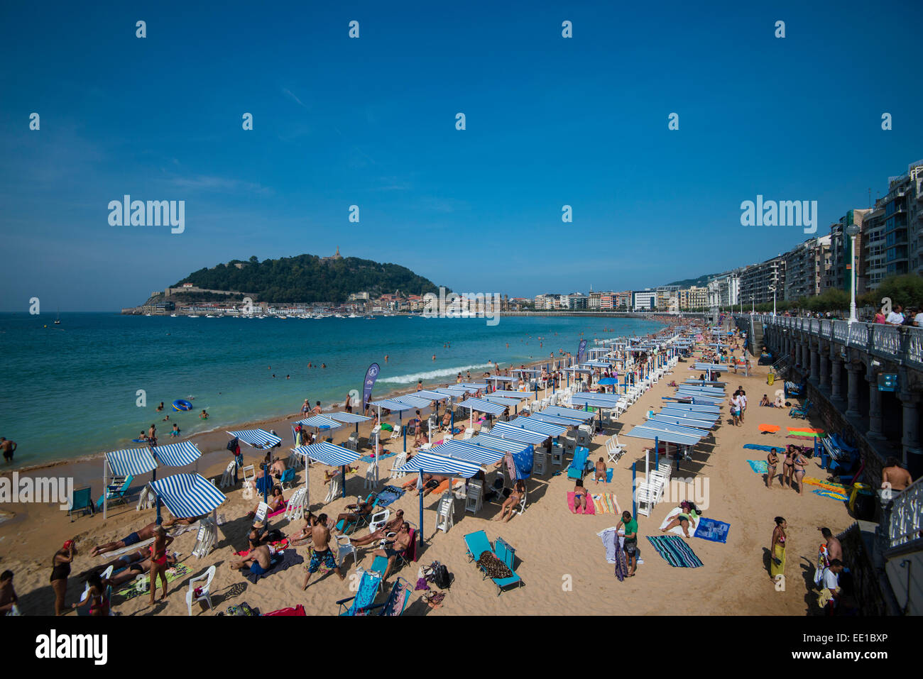 Spiaggia, Donostia-San Sebastián, Paesi Baschi, provincia di Vizcaya, Spagna Foto Stock