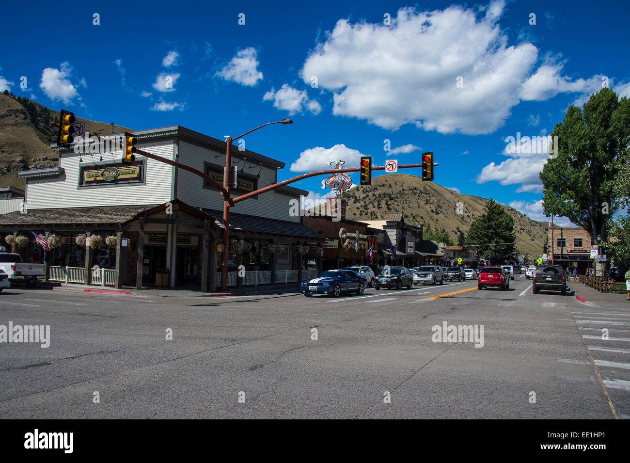 Il centro della città di Jackson Hole, Wyoming negli Stati Uniti d'America, America del Nord Foto Stock