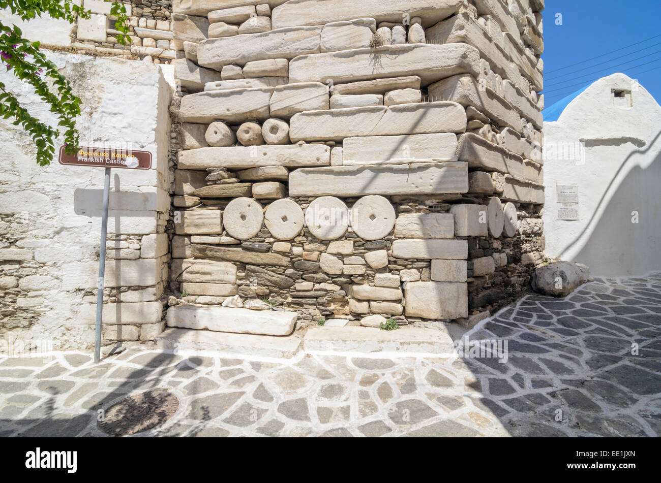 Il vecchio muro di Kastro in Parikia, isola di Paros, Grecia Foto Stock