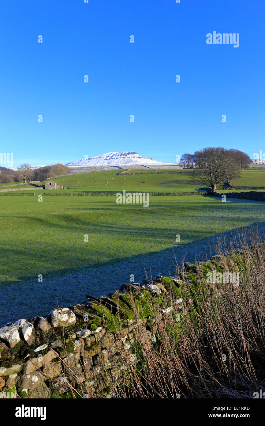 Neve su Pen-y-Ghent, Pennine Way, Horton in Ribblesdale, Yorkshire Dales National Park, North Yorkshire, Inghilterra, Regno Unito. Foto Stock