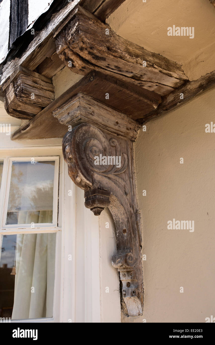 Regno Unito Inghilterra, Suffolk, Lavenham, Prentice Street, staffa di supporto jettied piano superiore Foto Stock