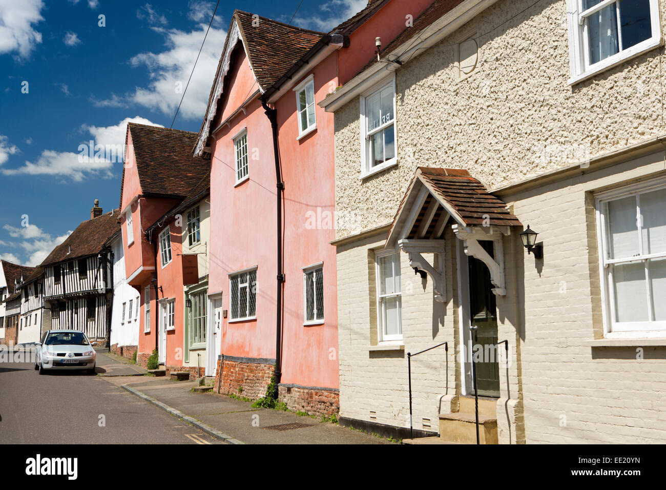 Regno Unito Inghilterra, Suffolk, Lavenham, Water Street, le case con la struttura in legno Foto Stock