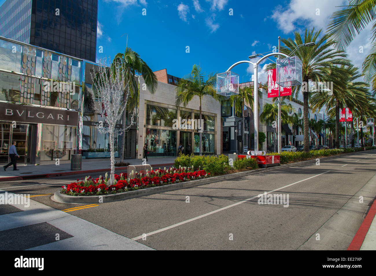 Elegante e alla moda e negozi lungo la Rodeo Drive, Beverly Hills, Los Angeles, California, Stati Uniti d'America Foto Stock