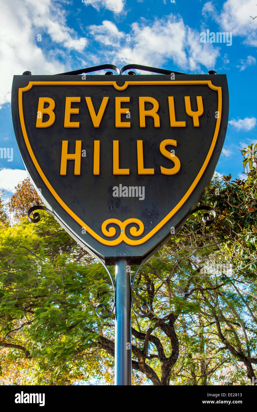 Beverly Hills città limiti segno, Los Angeles, California, Stati Uniti d'America Foto Stock
