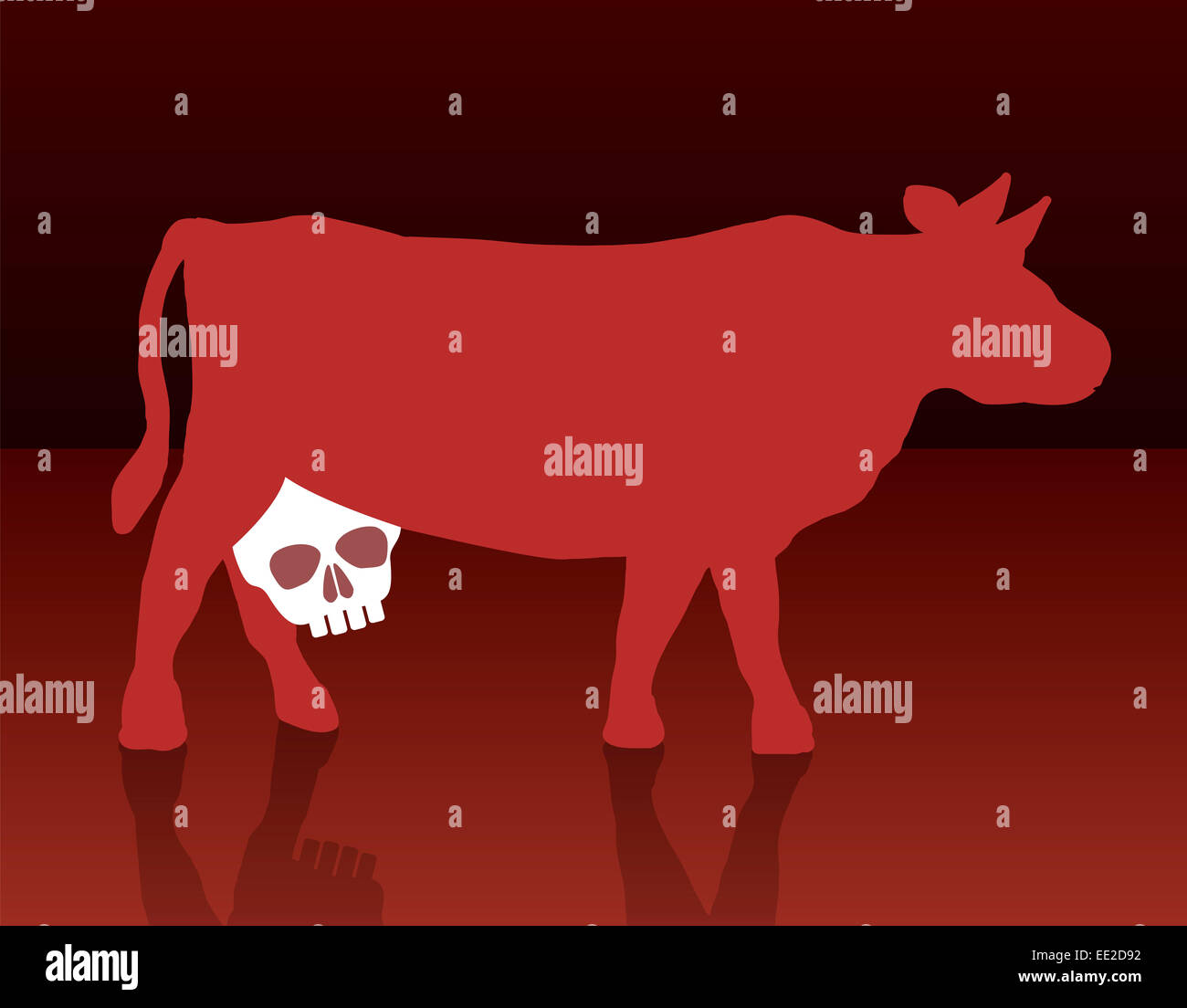 Una mucca con un teschio al posto di una mammella, come un simbolo per problemi di salute relative al consumo di latte e di prodotti lattiero-caseari. Foto Stock