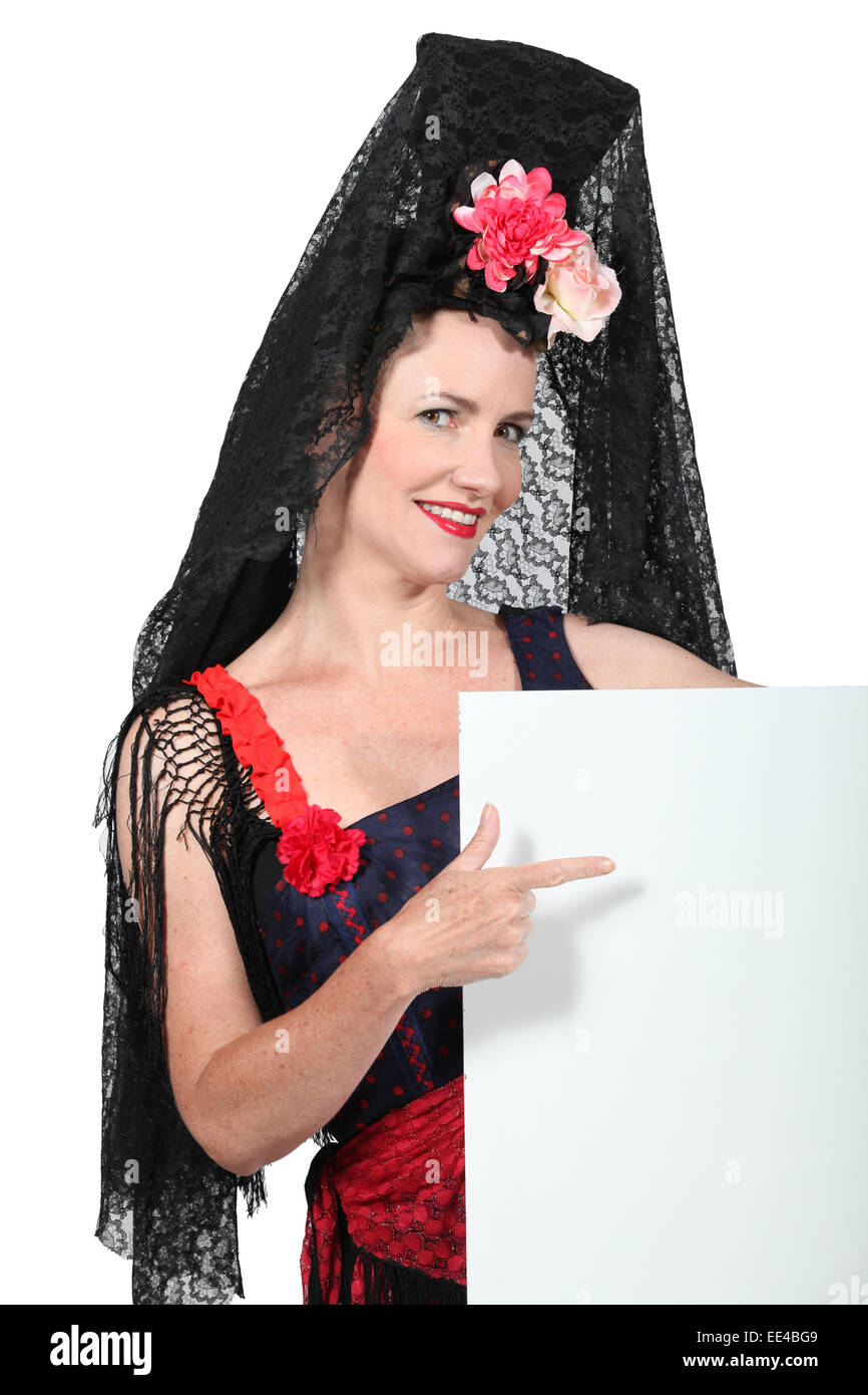Donna con nero mantilla Foto Stock