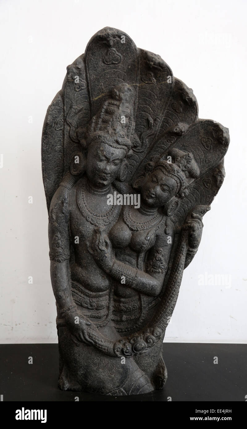 KOLKATA, India - 15 febbraio: Naga giovane, dal XI secolo trovati in basalto, Bihar ora esposti nel Museo Indiano in Kolkata, Foto Stock