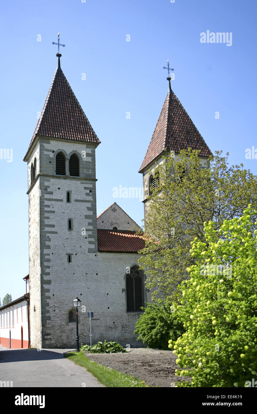 Deutschland, Bodensee, Europa, Baden-Wuerttemberg, Sehenswuerdigkeit, Tourismus, Insel Reichenau, Niederzell, Kirche di San Pietro Foto Stock