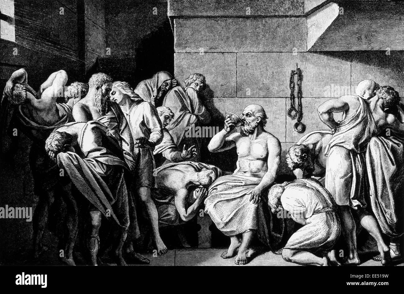 Socrate che beve la cicuta (399 a.C.), l'incisione, 1882 Foto Stock