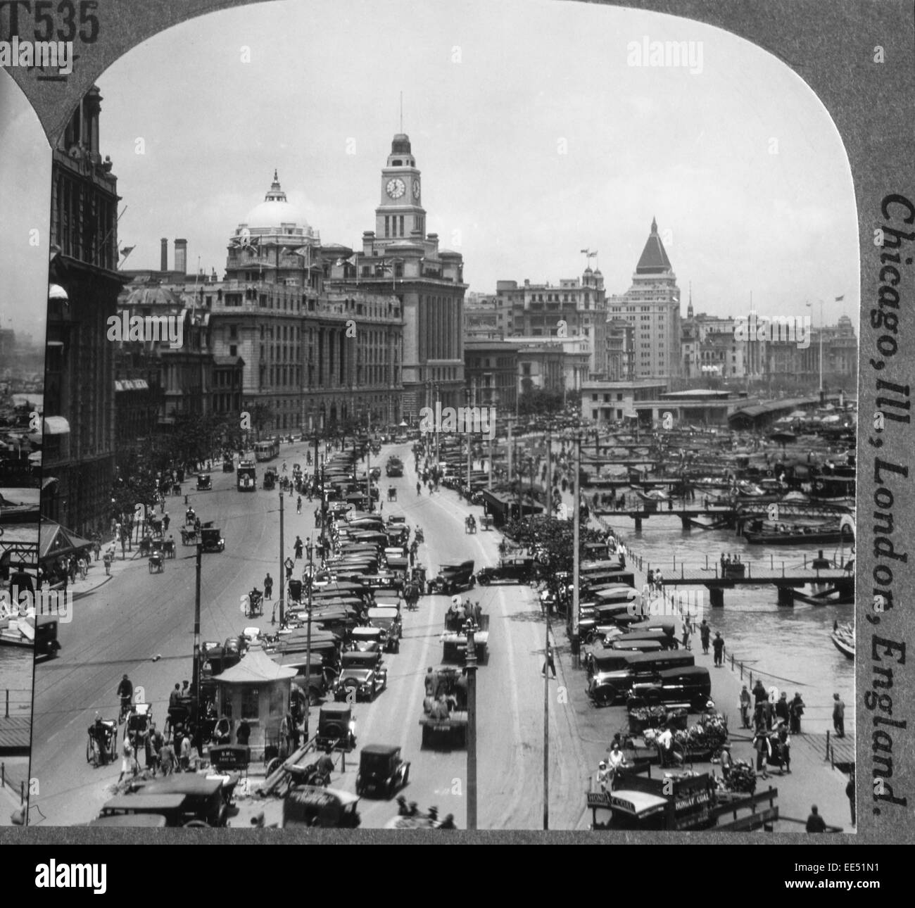 Strada trafficata scena, il Bund, Shanghai, Cina, circa 1900 Foto Stock