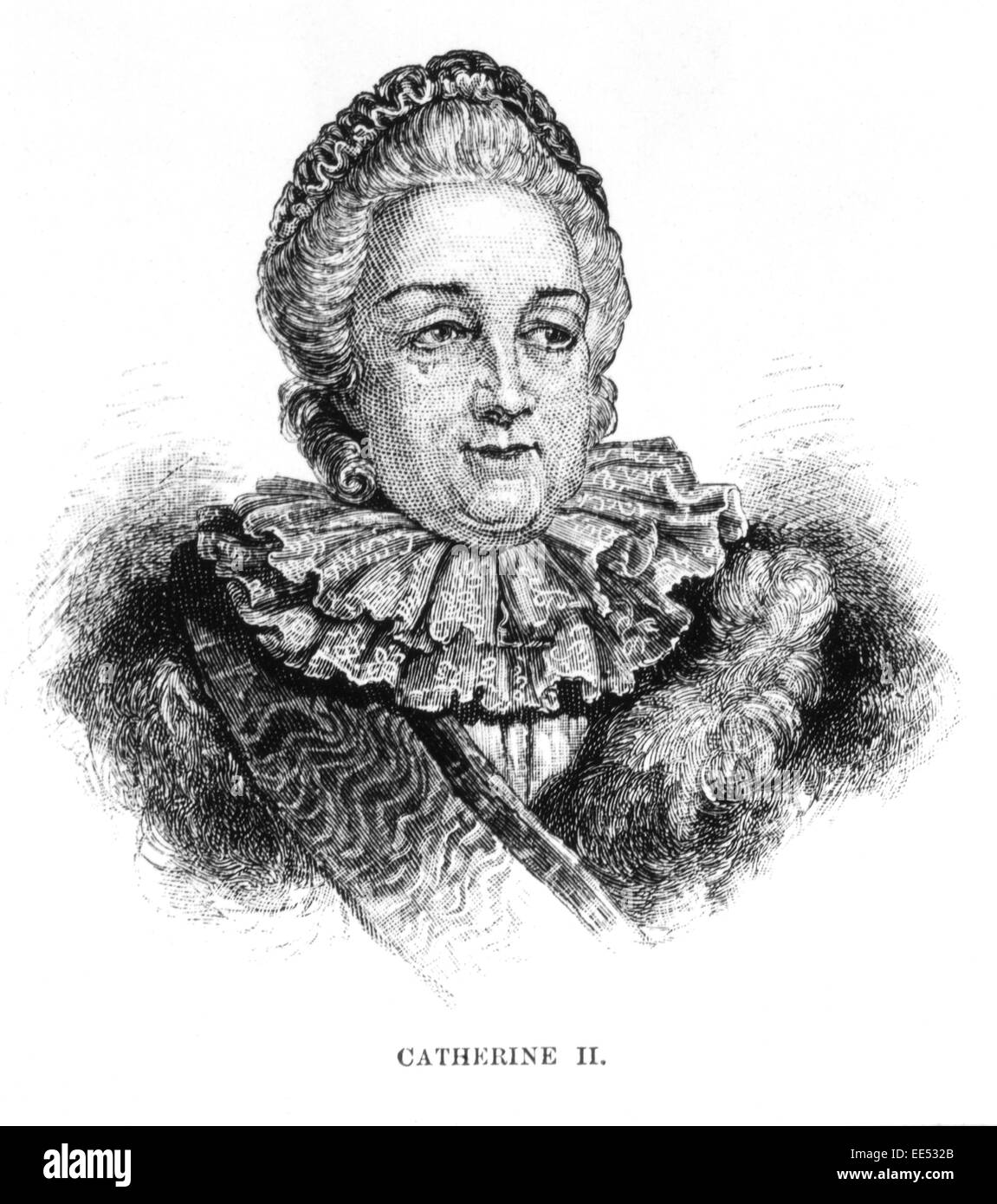 Catherine II (1729-1796), o di Caterina la Grande, Czarina della Russia, 1762-1796, Ritratto, incisione, 1886 Foto Stock
