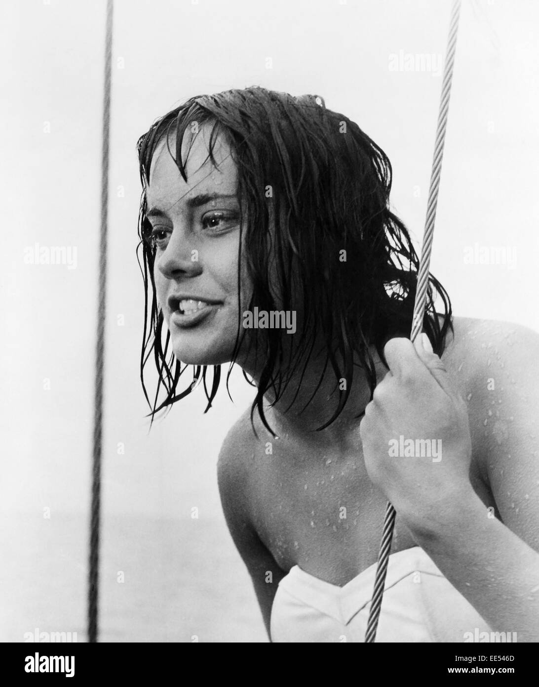 Jolanta Umecka, sul set del film, 'coltello nell'acqua' (aka n02 W Wodzie), 1962 Foto Stock