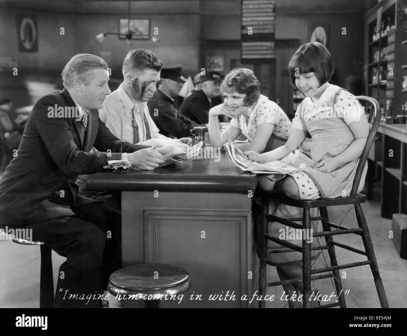 Richard 'Skeets' Gallagher Stuart Erwin, Clara Bow, Mitzi verde, sul set del film "Amore tra i milionari', 1930 Foto Stock