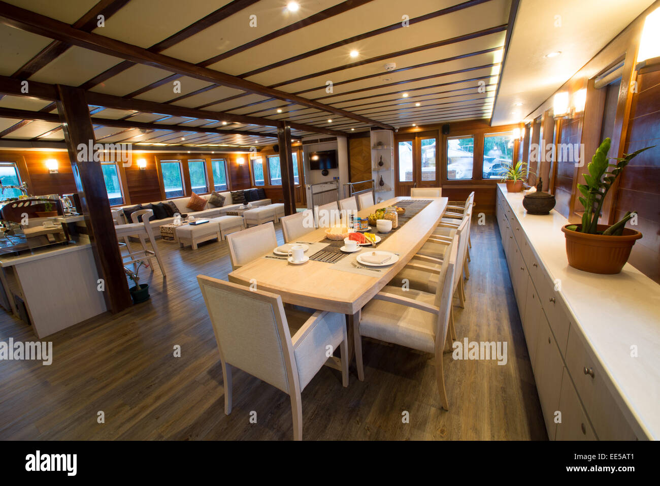 I dettagli interni di Lamima barca a vela, Raja Ampat Indonesia Foto Stock