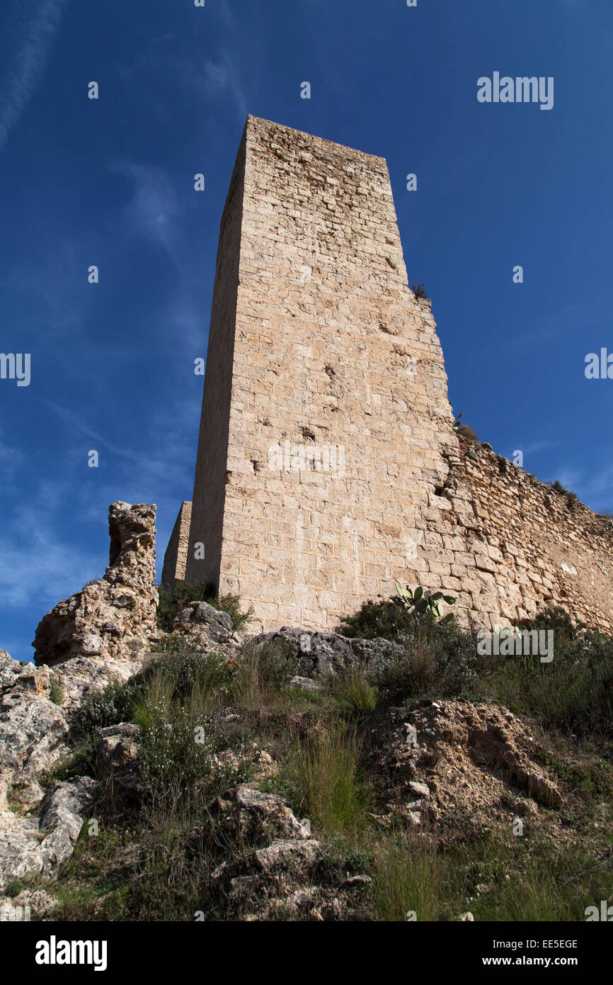 La torretta del castello dei templari di Miravet in Catalogna, Spagna. Foto Stock