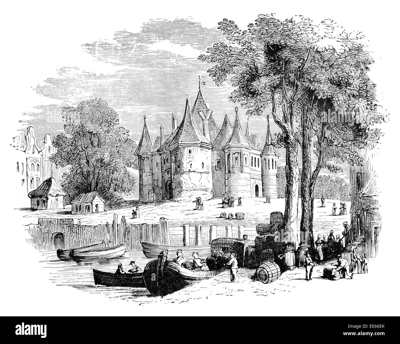 St Anthony's gate Amsterdam Rembrandt van Rijn scambi canal stretta canna barca architettonico architettura edificio di archiviazione Foto Stock
