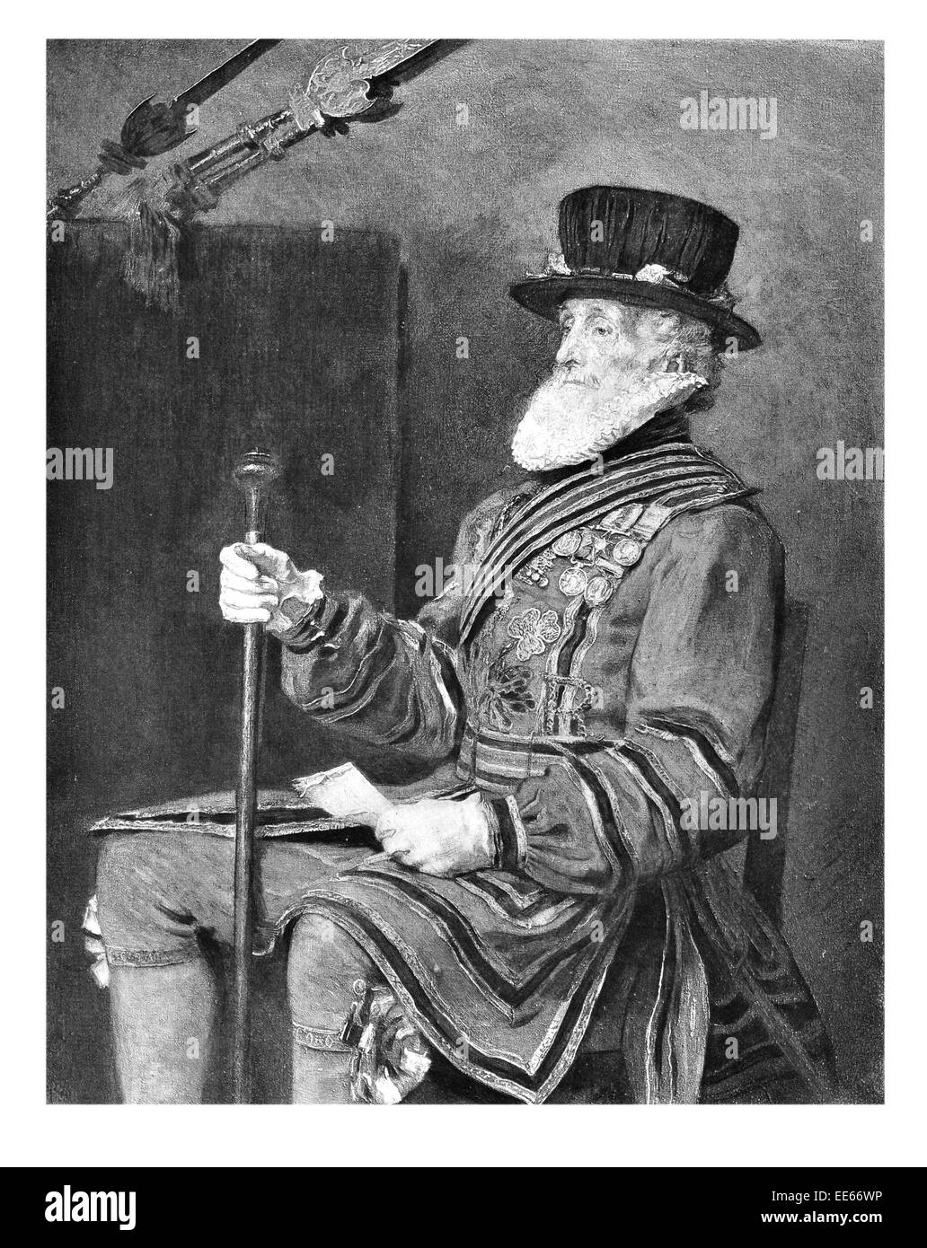 Il Beefeater Sir John Everett Millais Yeoman della Guardia 1876 Royal Warder Torre di Londra corpo cerimoniale costume custode Foto Stock