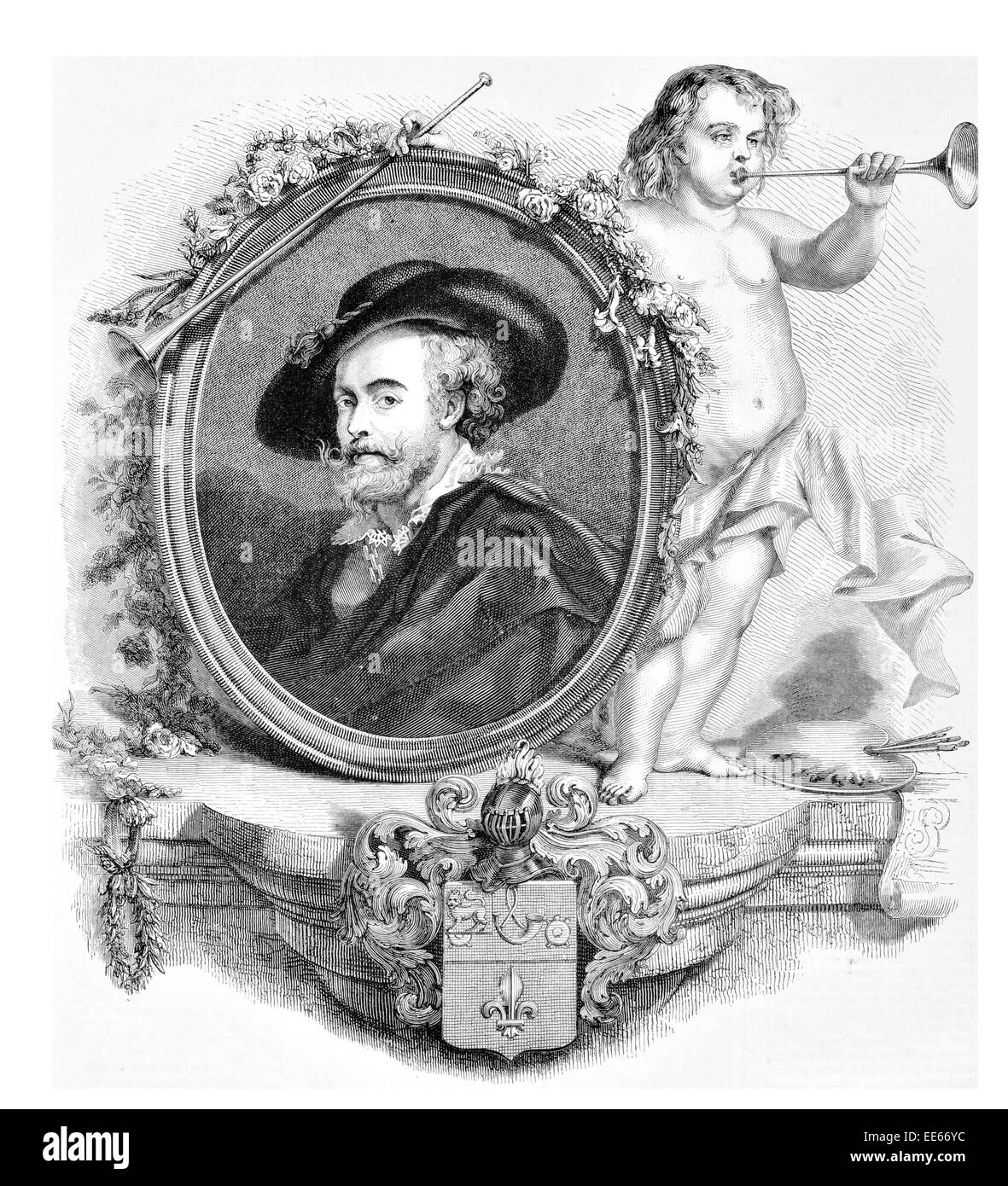 Sir Peter Paul Rubens Ritratto Barocco fiammingo artista pittore costume studioso di arte regale nobiltà nobile classe superiore angelo Foto Stock