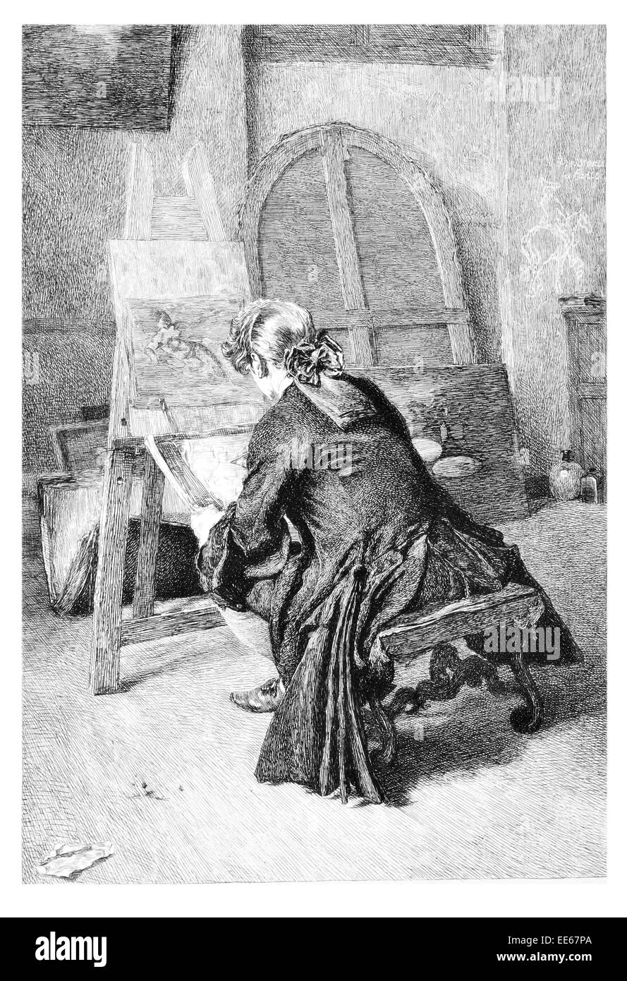 L'artista Jean-Louis Ernest Meissonier classicista francese Pittore scultore vernice arte pittura pennello cavalletto studio canvas Foto Stock