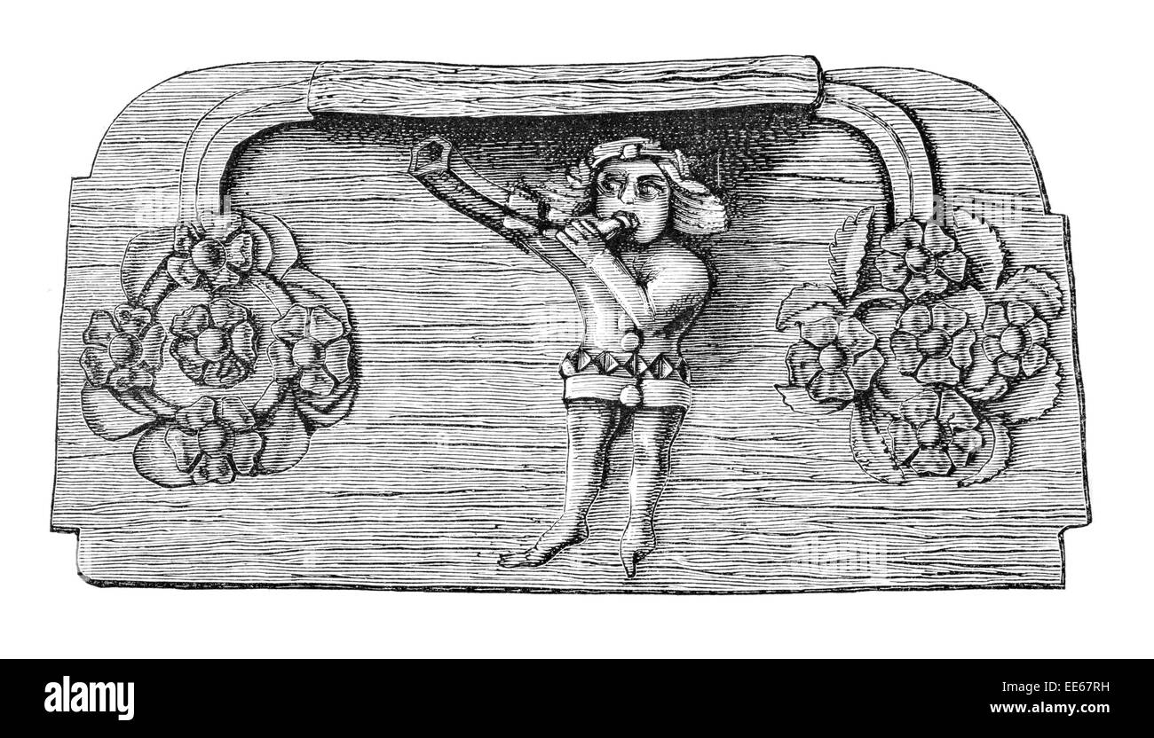 La molla Miserere carving cattedrale di Worcester 1395 misericord propiziatorio in legno intagliato Priory anglicana decorazione legno fine da banco Foto Stock