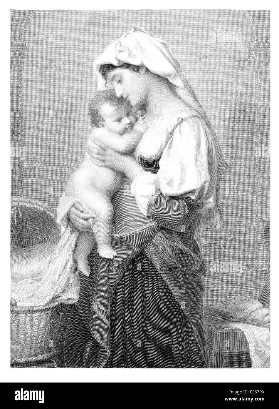 La prima speranza Charles François Jalabert neonato Bambino neonato nascita gravidanza madre cot costume Foto Stock