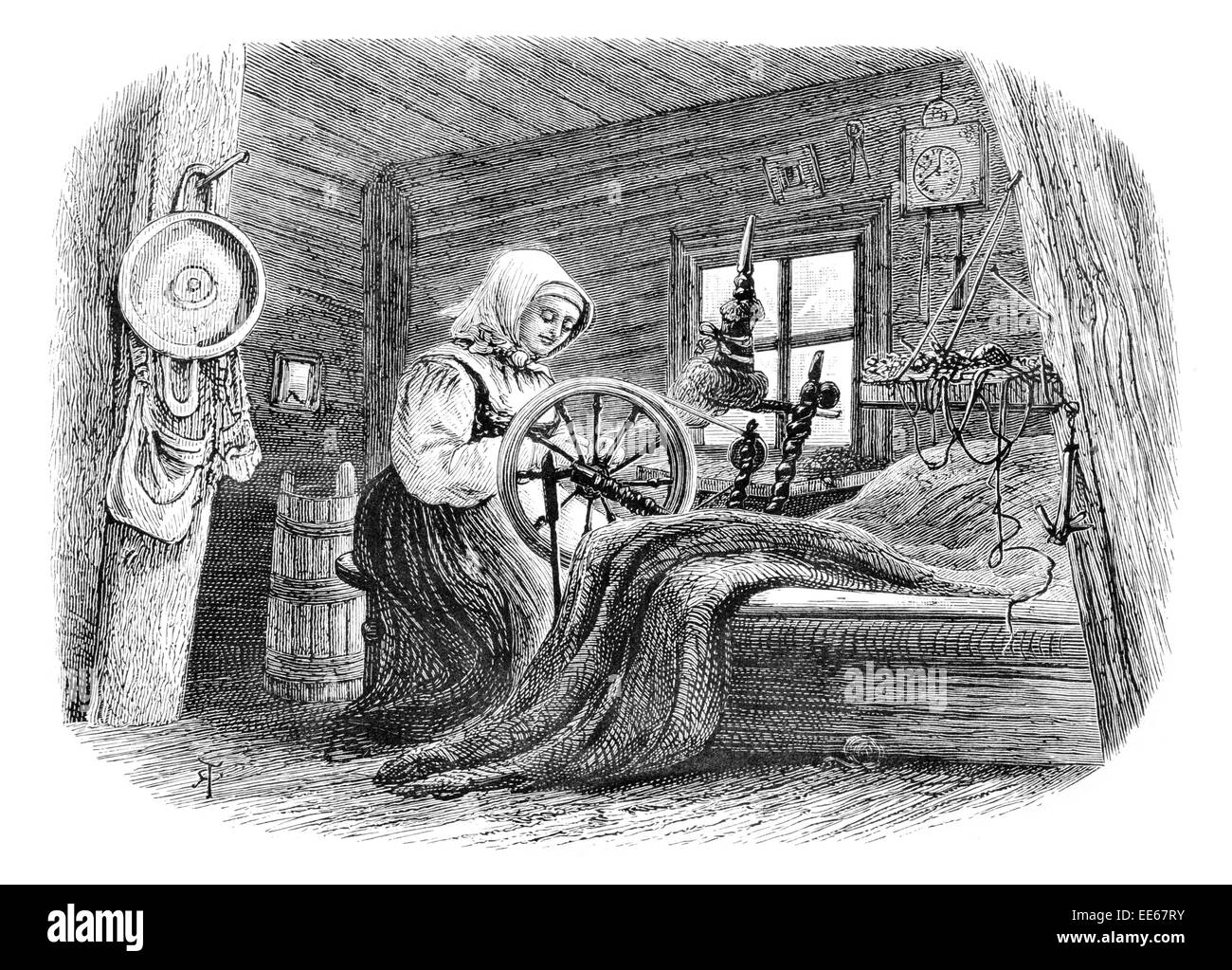 La filatura in Sater Isterdal Norvegia Norwegian ruota cottage di cotone artigianato costume tradizionale della tradizione Foto Stock