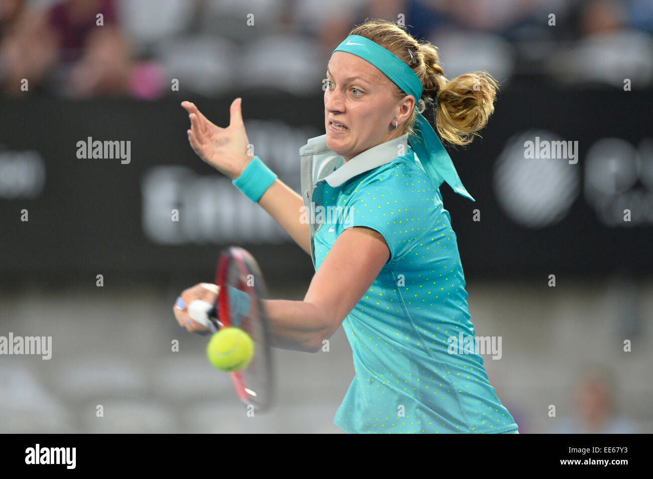 Sydney, Australia. Xiv gen, 2015. Apia Tennis International. Petra KVITOVA (CZE)in azione contro Jarmila Gajdosova (AUS) © Azione Sport Plus/Alamy Live News Credit: Azione Plus immagini di sport/Alamy Live News Foto Stock