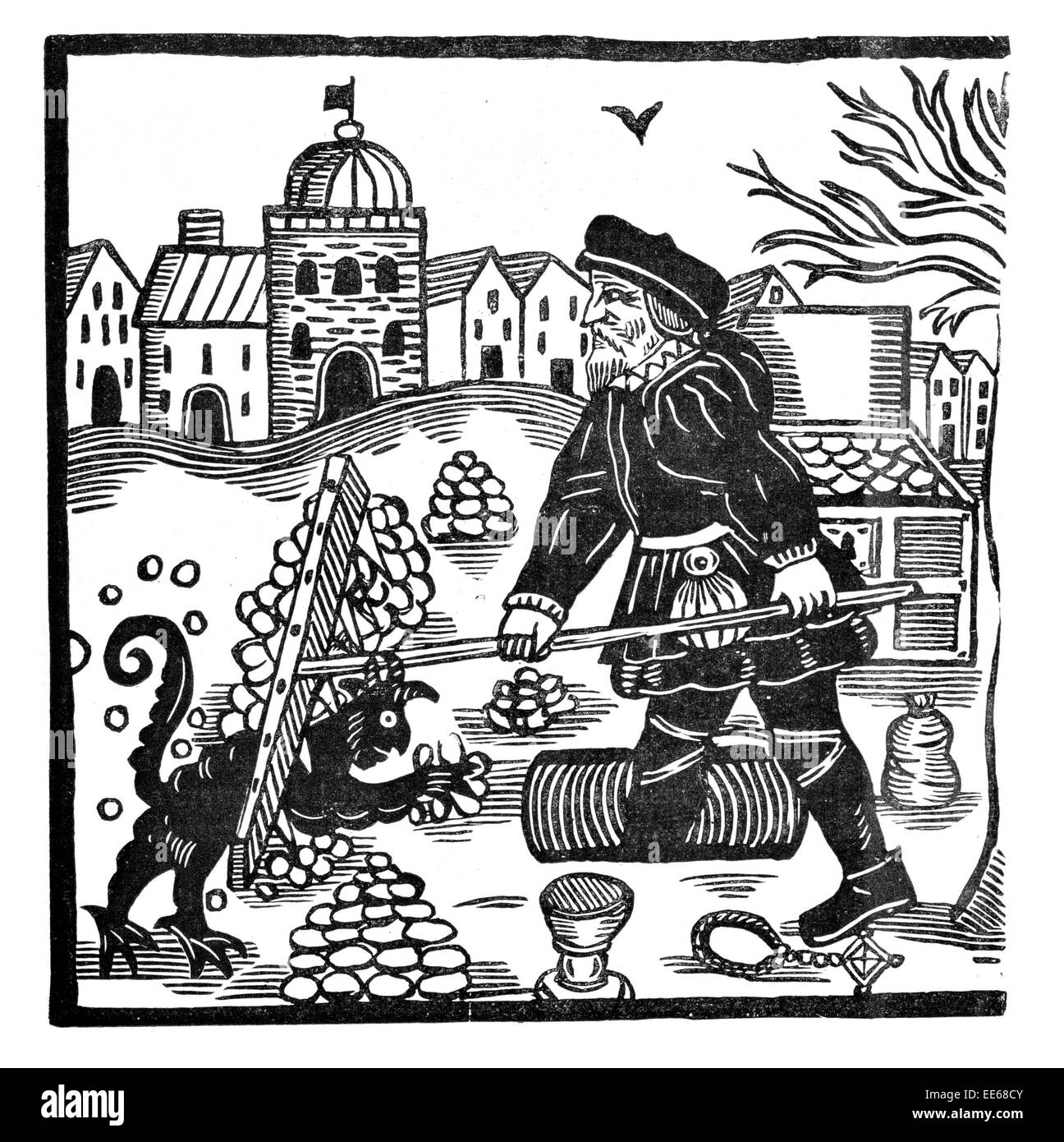 Shakespeare ballate palla Tudor giacobino costume maso contadino rastrello rastrellatura bestia animale scrigno coin calice campo Foto Stock