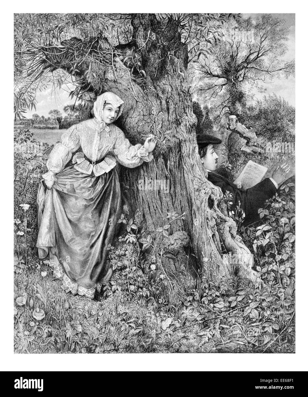 La musica ha fascino George Adolphus Storey costume abito paese vittoriano folk donna uomo albero paese di campagna Foto Stock