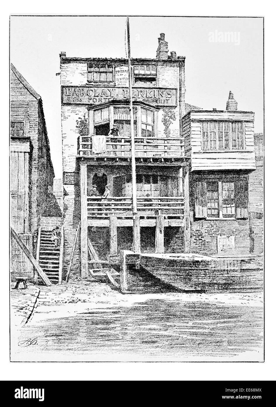 La prospettiva di Whitby Shadwell public house pub taverna fiume dock riverside terrace real ale birra alcool era vittoriana Wapping Foto Stock
