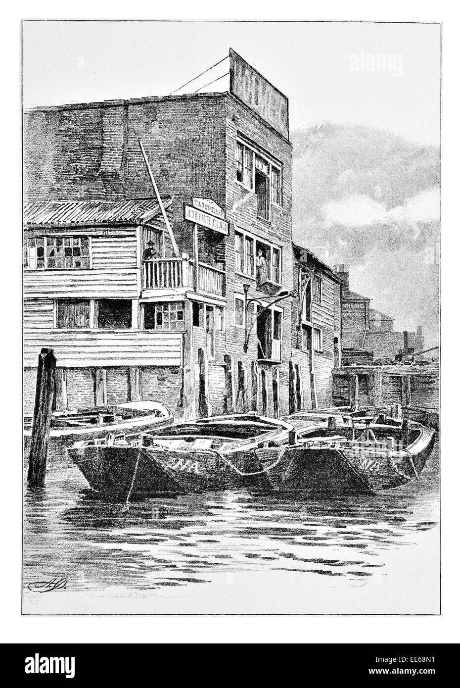 I due produttori di birra Limehouse London public house pub taverna fiume dock riverside terrace real ale birra alcool ormeggio Vittoriano Foto Stock