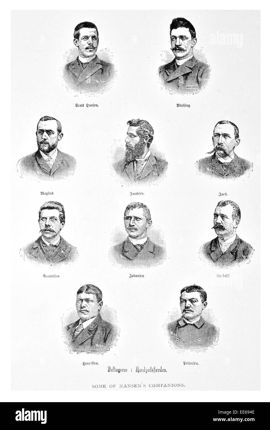 Fridtjof Nansen compagni di equipaggio esploratore norvegese scienziato umanitario diplomat Premio Nobel per la pace Antartico artico Foto Stock