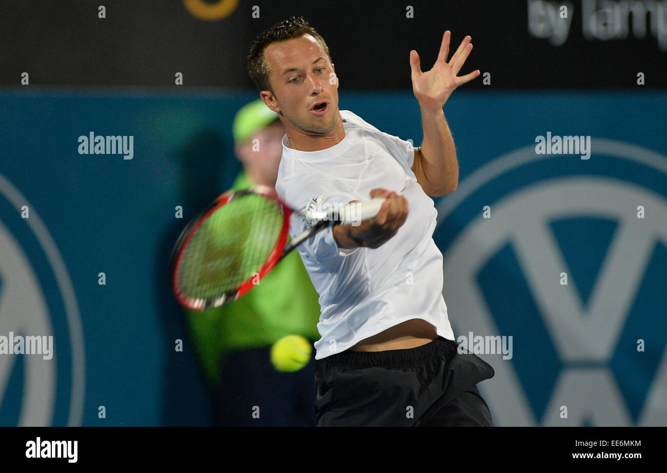 Sydney, Australia. 14 gennaio, 2015. Philipp KOHLSCHREIBER: risultati nei (GER) in azione contro Bernard Tomic (AUS) durante il suo sceglie la corrispondenza alla Apia International Sydney. Credit: Azione Plus immagini di sport/Alamy Live News Foto Stock