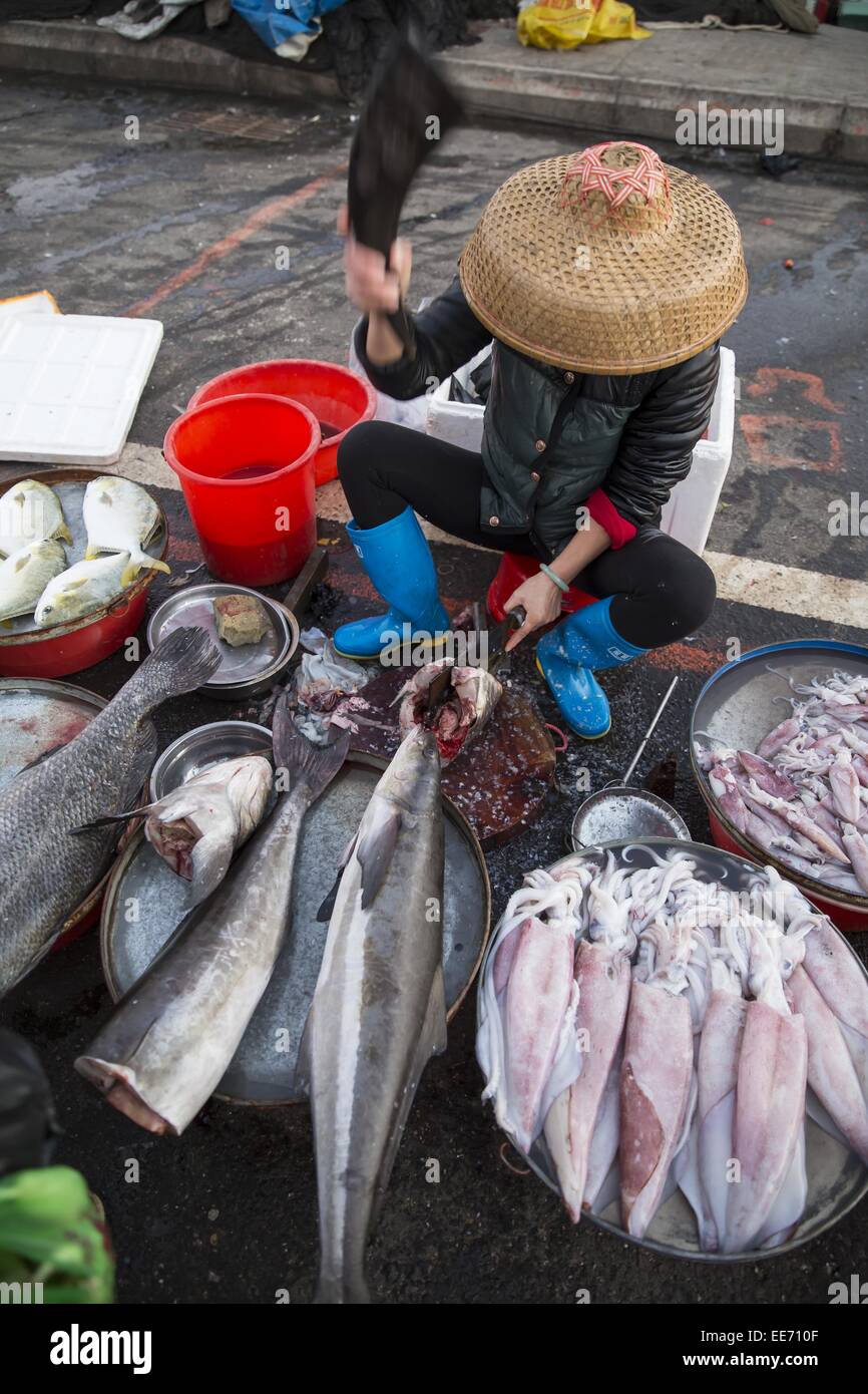 Dic. 29, 2014 - Haikou, Provincia di Hainan in Cina - a seafoods aria-mercato aperto, si apre alle 5 pm e 8 pm in corrispondenza di tutti i giorni. ..Haikou è la capitale e la città più popolosa della provincia di Hainan in Cina. È situato sulla costa settentrionale di Hainan, dalla bocca del Nandu River. La parte settentrionale della città si trova il quartiere Haidian di isola. (Credito Immagine: © Jiwei Han/ZUMA filo) Foto Stock