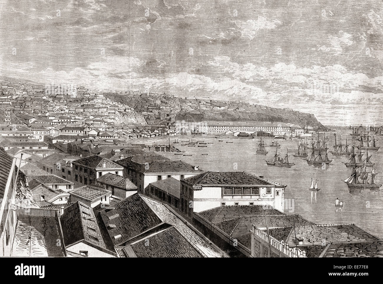 Valparaiso, Cile, America del Sud. La città e il porto nel tardo XIX secolo. Foto Stock