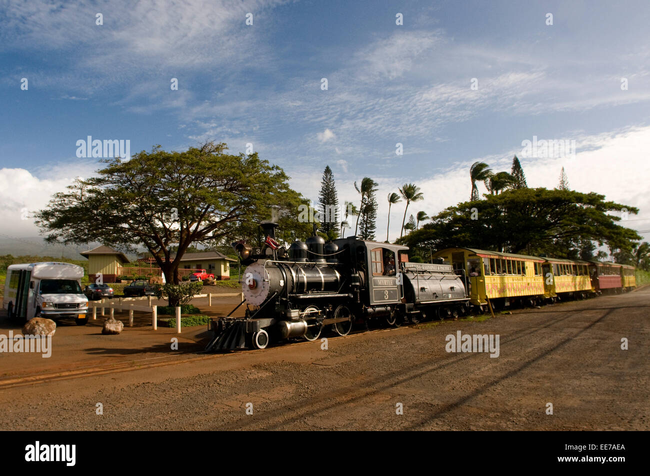 Treno canna da zucchero. Maui. Hawaii. Il vecchio treno turistico che attraversa le fasi di canna da zucchero da a Lahaina Ka'anapali. Su Foto Stock