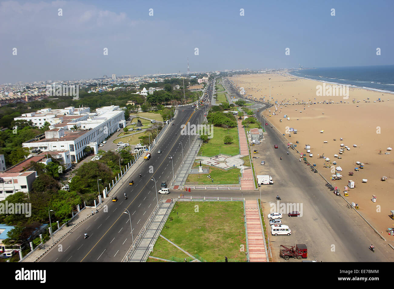 Vista aerea di Chennai marina beach,madras Tamil Nadu, India Foto Stock