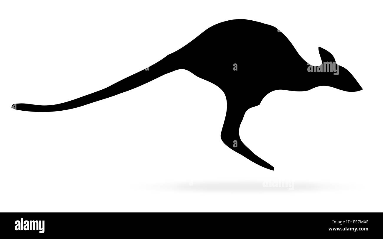 Un canguro salto in silhouette su uno sfondo bianco Foto Stock