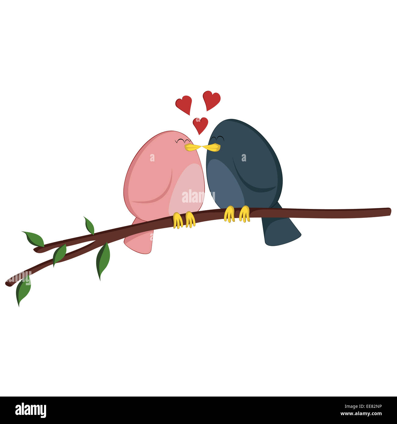 Kissing Birdies su un ramo - una ragazza di colore rosa e blu ragazzo uccello giovane è la sensazione spirito primaverile! Foto Stock