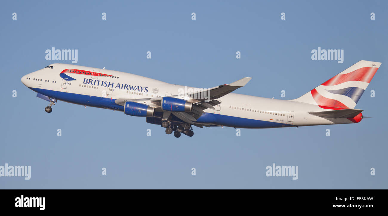 British Airways Boeing 747 G-CIVW in partenza dall'aeroporto di Heathrow LHR Foto Stock